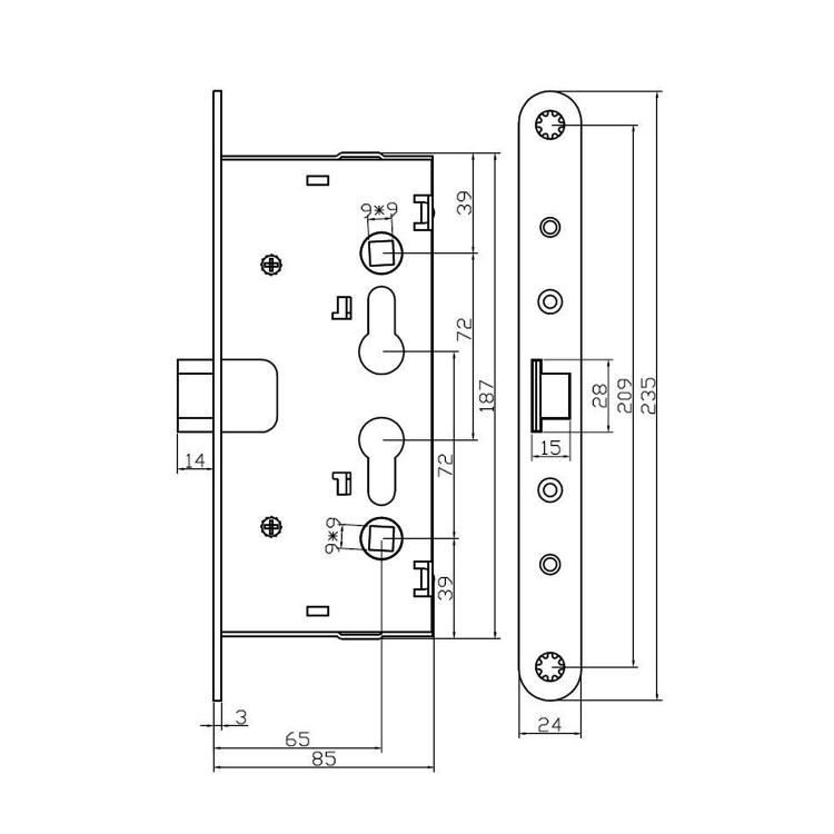 Замок с раздельным квадратом DOORLOCK V1901 для систем антипаники для противопожарных дверей