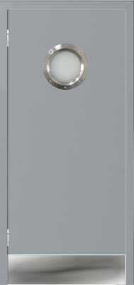 Дверь Kapelli classic маятниковая с иллюминатором серая RAL 7046